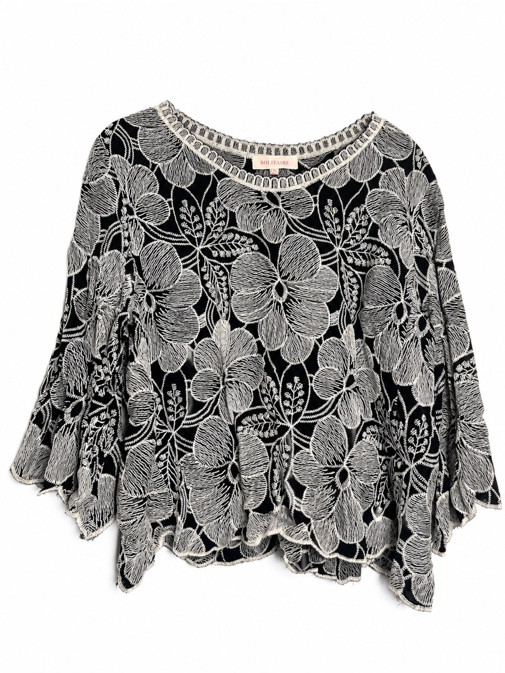Black & White Floral Crochet Knit Top by Solitare - NWT - XL